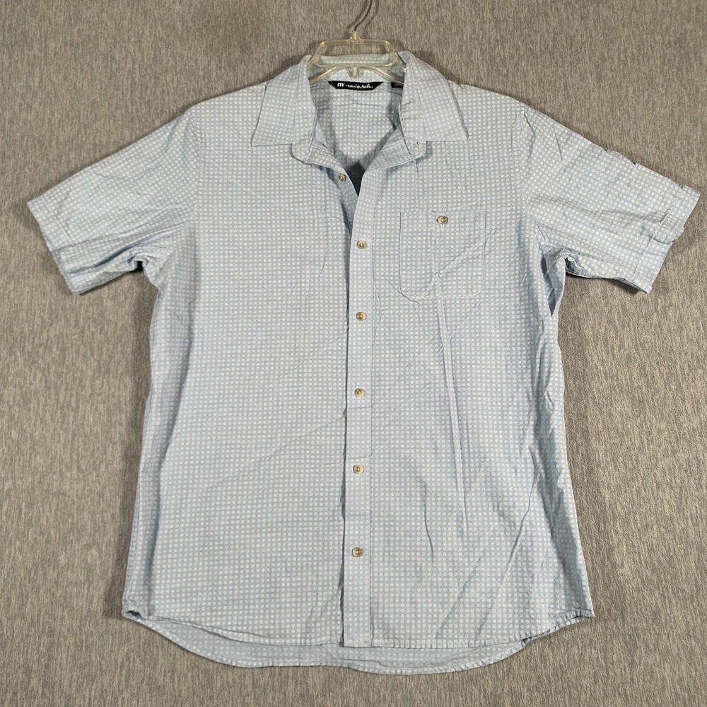 Travis Mathew Shirt Mens Large Blue White Dot Short Sleeve Button Up Casual